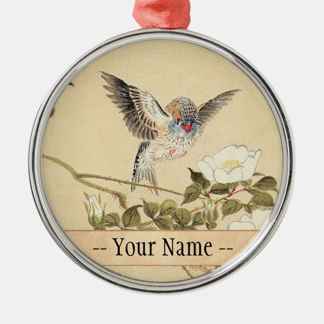 Matsumoto Keibun Bird and Flower Album Zebra Finch Metal Ornament (Front)