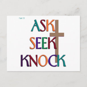 Matt 7:7 customisable christian gift postcard