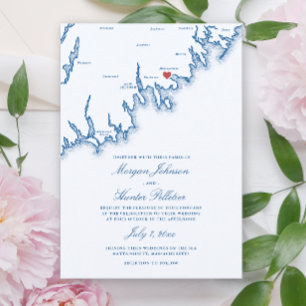 Mattapoisett MA Map Elegant Navy Blue Wedding Invitation