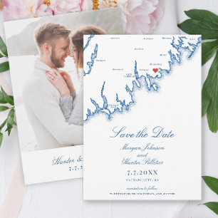 Mattapoisett MA Map Elegant Navy Blue Wedding Save The Date