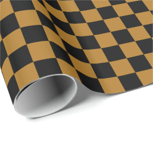 Matte Antique Gold and Black Chequerboard Squares Wrapping Paper