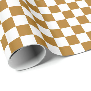 Matte Antique Gold and White Chequerboard Squares Wrapping Paper