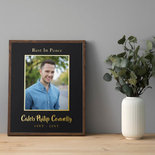 Matte Black Gold Rest In Peace Photo Memorial Foil Prints