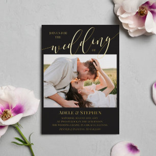 Matte Black Gold Script Photo Double Sided Wedding