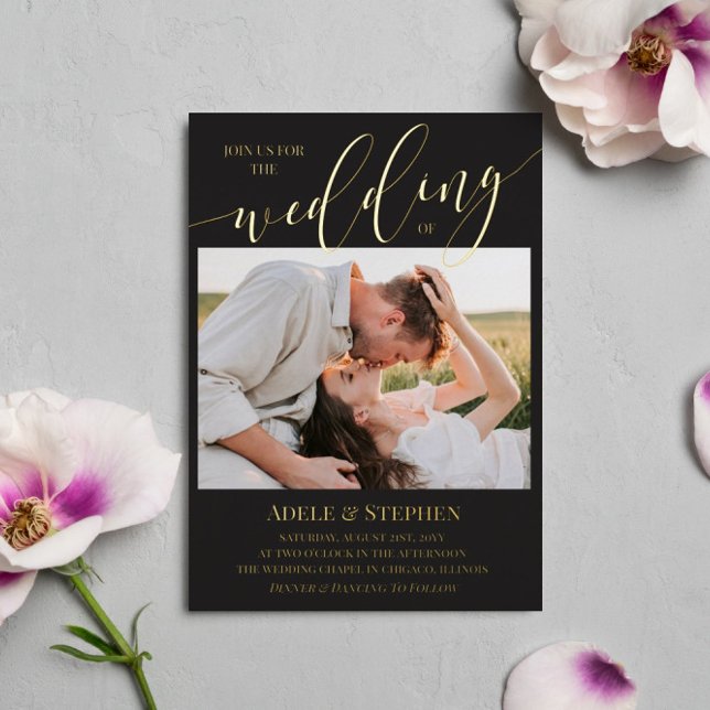 Matte Black Gold Script Photo Double Sided Wedding (Creator Uploaded)