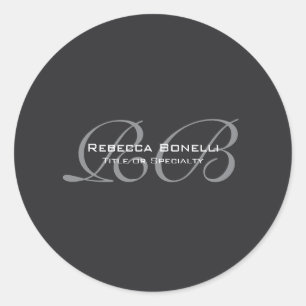 Matte Black Grey Monogram Minimalist Plain Classic Round Sticker
