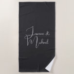 Matte Black Handwriting Couple Names Wedding Beach Towel<br><div class="desc">You Can Easily Change the Fonts,  Background Image and Colour,  Letter Characters.</div>