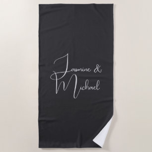 Matte Black Handwriting Couple Names Wedding Beach Towel