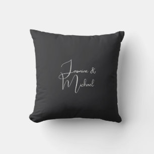 Matte Black Handwriting Couple Names Wedding Cushion