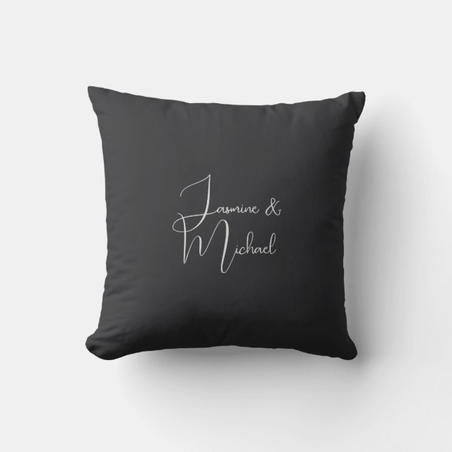 Matte Black Handwriting Couple Names Wedding Cushion (Front)