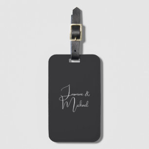 Matte Black Handwriting Couple Names Wedding Luggage Tag