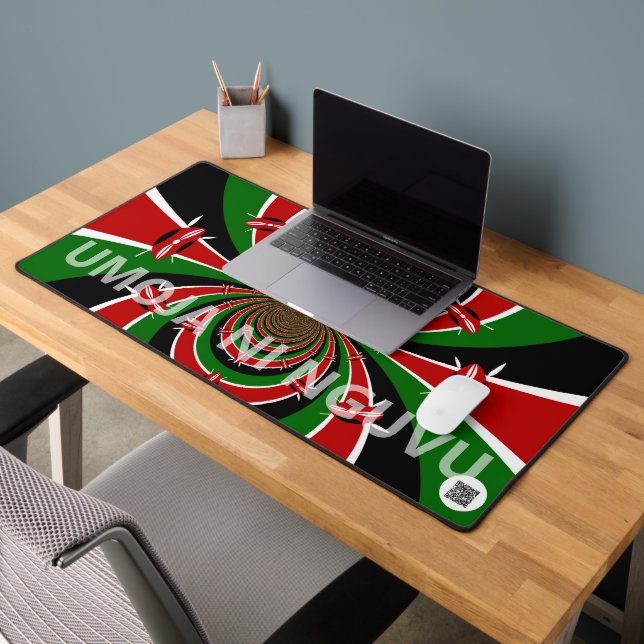 Matte Black Kenya Flag Umoja ni Nguvu | Sleek Dark Desk Mat (Office 2)