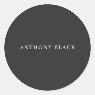 Matte Black Minimalist Plain Elegant Classical Classic Round Sticker
