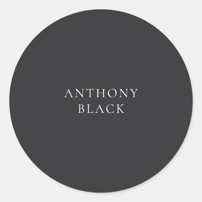 Matte Black Minimalist Plain Elegant Classical Classic Round Sticker (Front)