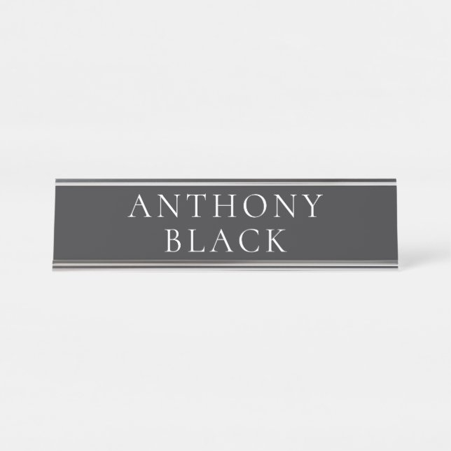Matte Black Minimalist Plain Elegant Classical Desk Name Plate (Front)