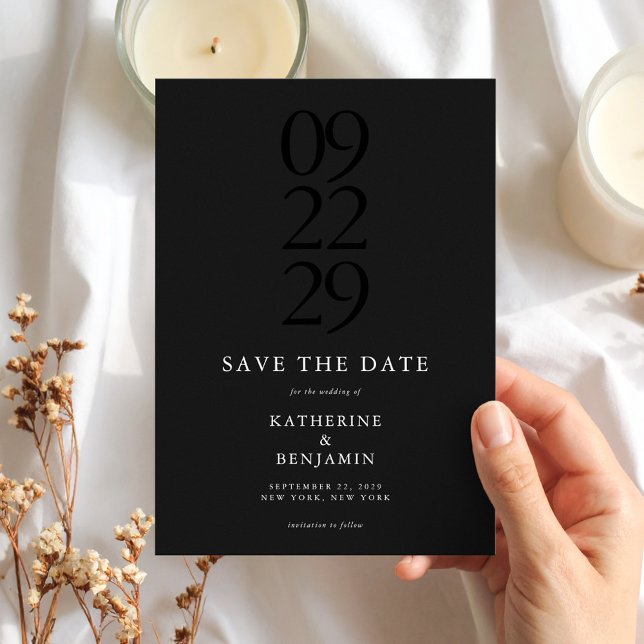 Matte Black Modern Minimalist Wedding Save The Date (Creator Uploaded)