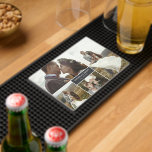 Matte Black Names & Date Wedding Photo Collage Bar Mat<br><div class="desc">Romantic bar mat for your home bar in the home you share as a newly married couple to which you can add four of your wedding photos in different dimensions with your names and wedding date in white against matte black. Photo collage bar mat personalised with wedding photos, names, and...</div>