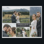 Matte Black Names & Date Wedding Photo Collage Faux Canvas Print<br><div class="desc">Romantic faux canvas to which you can add four of your wedding photos in different dimensions with your names and wedding date in white against matte black. Photo collage faux canvas personalised with wedding photos,  names,  and wedding date.</div>