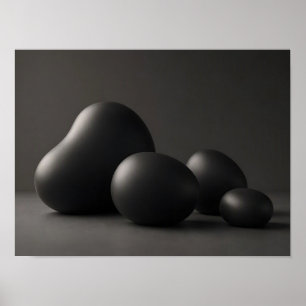 Matte Black Organic Forms Minimalist Abstract Post Poster