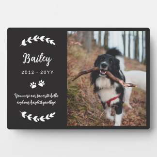 Matte Black Paws & Greenery Photo Pet Memorial Pla Plaque