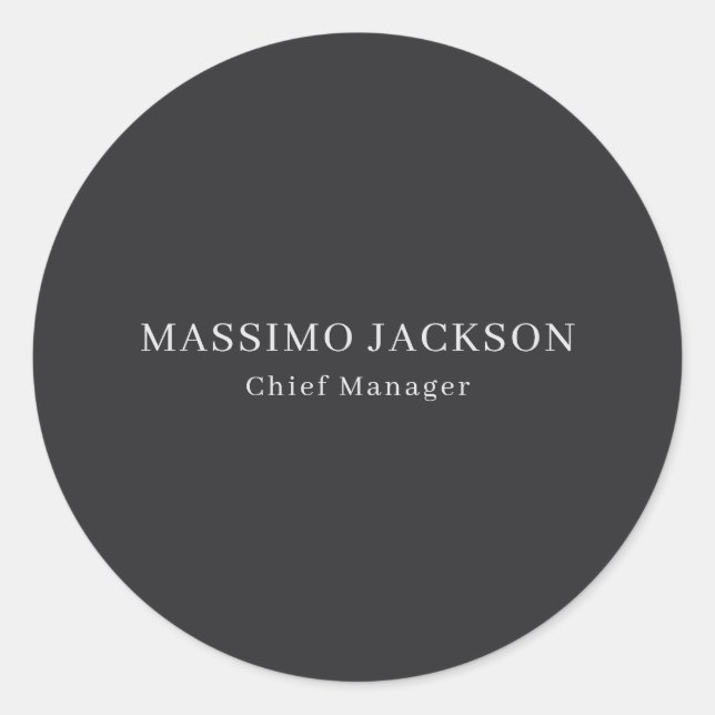 Matte Black Professional Plain Modern Elegant Classic Round Sticker (Front)
