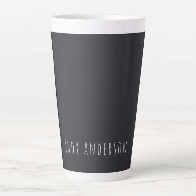 Matte Black Professional Plain Modern Elegant Name Latte Mug (Front)