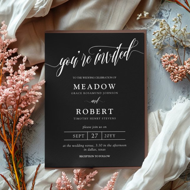 Matte Black Typography Informal 2 in 1 Wedding Invitation (Creator Uploaded)