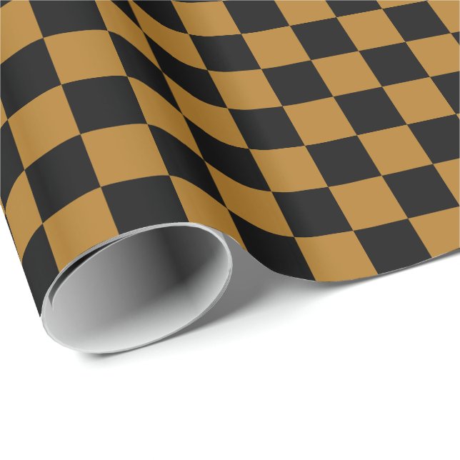 Matte Gold and Black Chequered Wrapping Paper (Roll Corner)