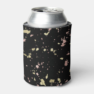 Matte Gold and Rose Gold Flakes Black Can Cooler