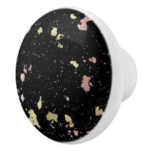 Matte Gold and Rose Gold Flakes Black Ceramic Knob