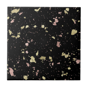 Matte Gold and Rose Gold Flakes Black Ceramic Tile