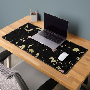 Matte Gold and Rose Gold Flakes Black Desk Mat