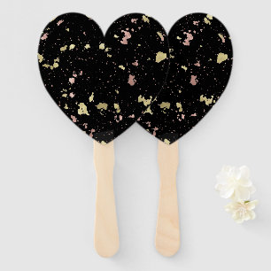 Matte Gold and Rose Gold Flakes Black Hand Fan