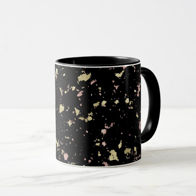 Matte Gold and Rose Gold Flakes Black Mug (Front Right)