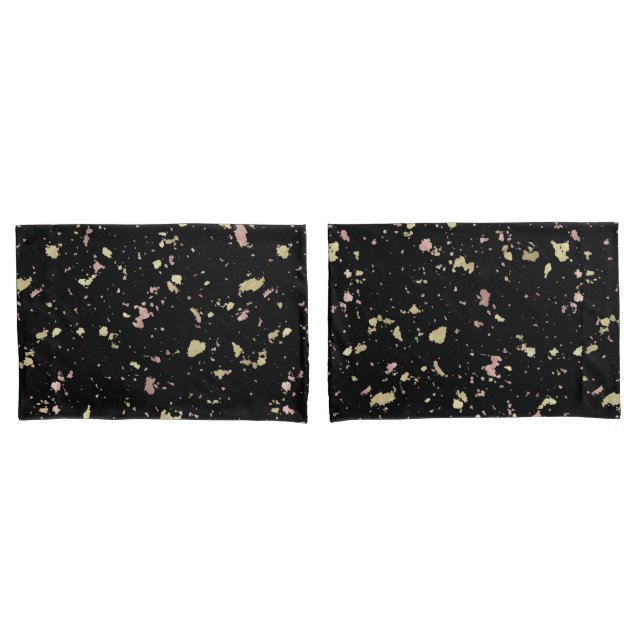 Matte Gold and Rose Gold Flakes Black Pillowcase (Front-Set)