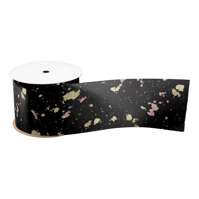Matte Gold and Rose Gold Flakes Black Satin Ribbon (Spool)