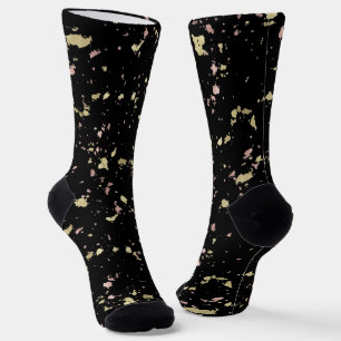 Matte Gold and Rose Gold Flakes Black Socks