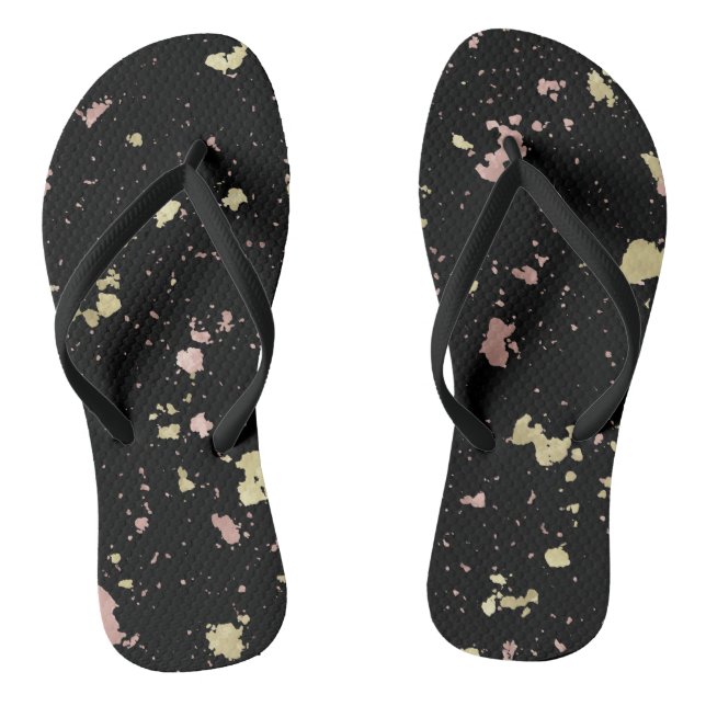 Matte Gold and Rose Gold Flakes Black Thongs (Footbed)