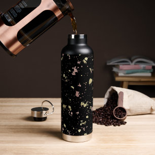 Matte Gold and Rose Gold Flakes Black Water Bottle