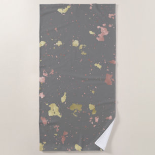 Matte Gold and Rose Gold Flakes Dark Warm Grey Beach Towel
