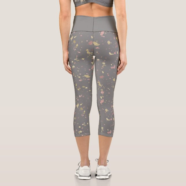 Matte Gold and Rose Gold Flakes Dark Warm Grey Capri Leggings (Back)