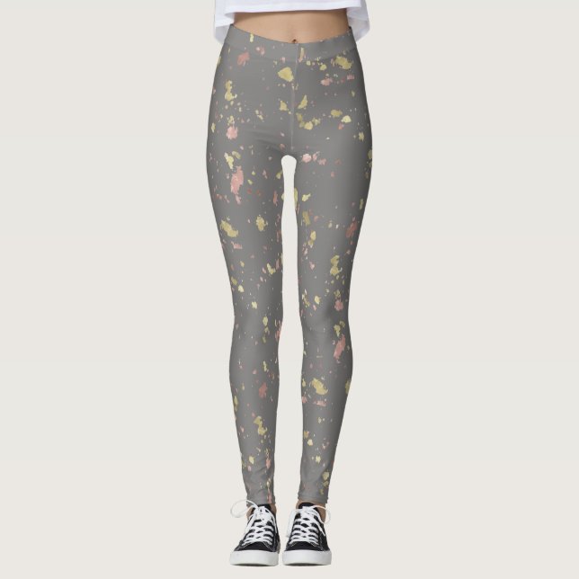 Matte Gold and Rose Gold Flakes Dark Warm Grey Leggings (Front)