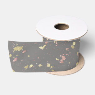 Matte Gold and Rose Gold Flakes Dark Warm Grey Satin Ribbon
