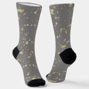 Matte Gold and Rose Gold Flakes Dark Warm Grey Socks