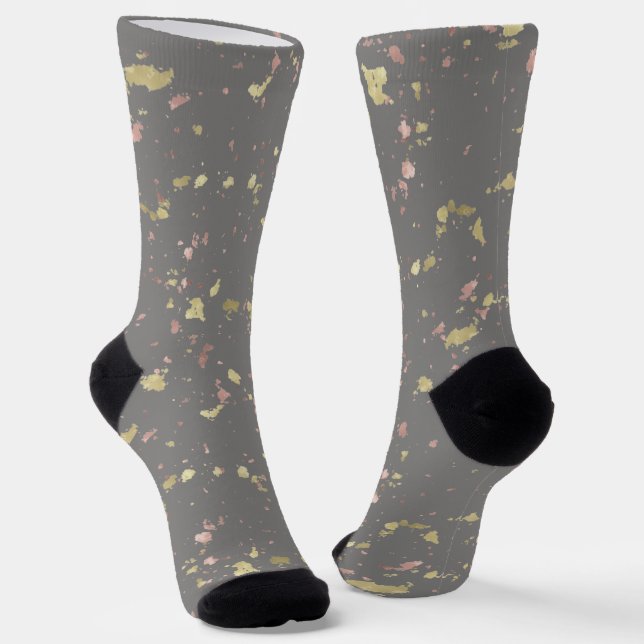 Matte Gold and Rose Gold Flakes Dark Warm Grey Socks (Angled)