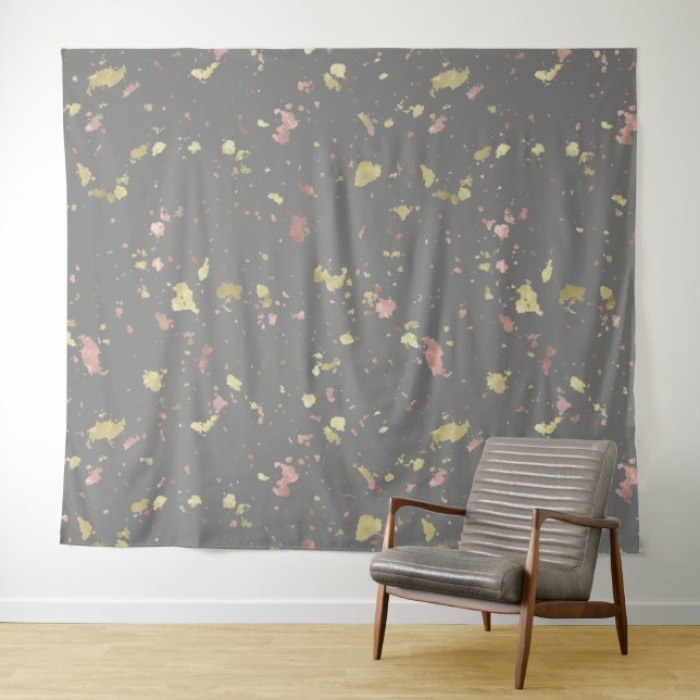 Matte Gold and Rose Gold Flakes Dark Warm Grey Tapestry (In Situ (Horizontal))