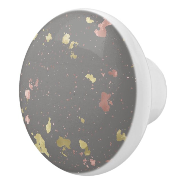 Matte Gold and Rose Gold Flakes Warm Dark Grey Ceramic Knob (Right)