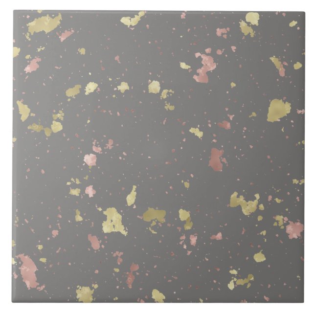 Matte Gold and Rose Gold Flakes Warm Dark Grey Ceramic Tile (Front)