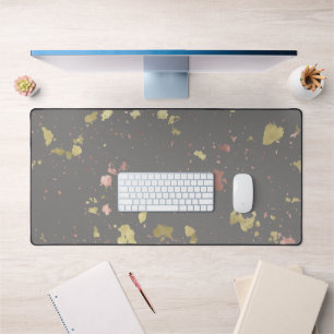 Matte Gold and Rose Gold Flakes Warm Dark Grey Desk Mat