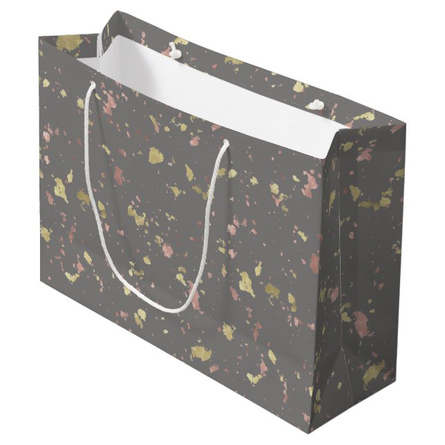 Matte Gold and Rose Gold Flakes Warm Dark Grey Large Gift Bag (Front Angled)